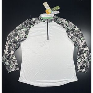 NWT Bermuda Sands Glenna Womens L Tropical Mesh Sleeve 1/4 Zip Pullover Golf UPF